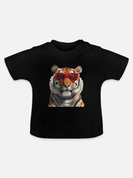 Tiger mit Sonnenbrille Lustig - Baby Bio-T-Shirt mit Rundhals - Schwarz