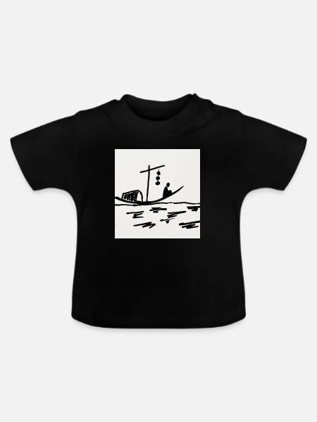 Nachtboot am Fluss - Baby Bio-T-Shirt mit Rundhals - Schwarz