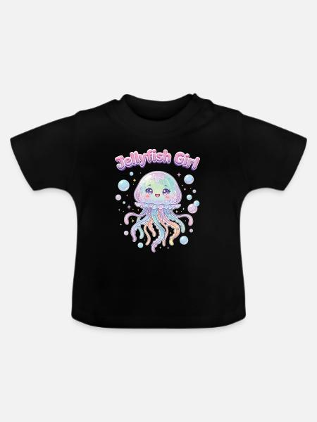 Pastel Kawaii Quallenmädchen-Ästhetik - Baby Bio-T-Shirt mit Rundhals - Schwarz