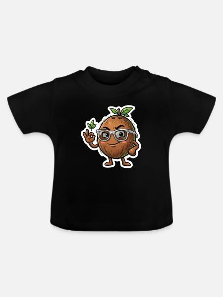 Kokosnuss-Nerd mit Brille - Baby Bio-T-Shirt mit Rundhals - Schwarz