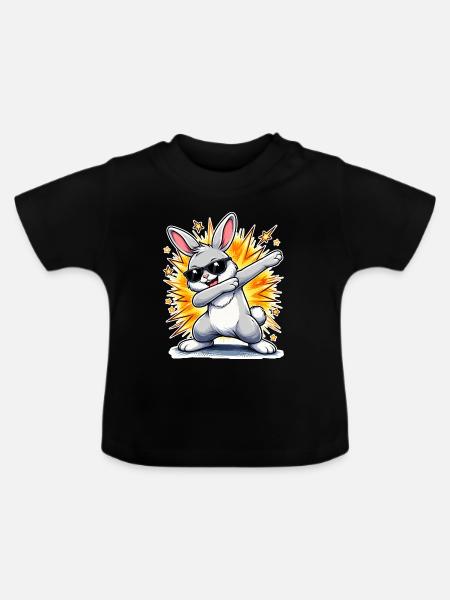 Dabbing Hase - Baby Bio-T-Shirt mit Rundhals - Schwarz