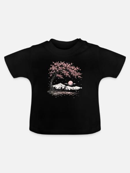 Kirschblüte Kirschbaum Fahrrad - Baby Bio-T-Shirt mit Rundhals - Schwarz