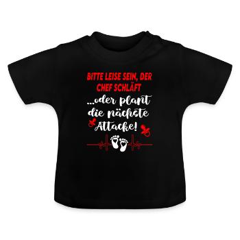 Bitte leise sein, der Chef schläft Babysprüche - Baby Bio-T-Shirt mit Rundhals - Schwarz - Vorne