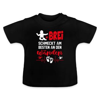 Brei essen Kleckern Hunger Babysprüche Lustig - Baby Bio-T-Shirt mit Rundhals - Schwarz - Vorne