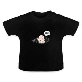 Huhu Ich bin da Baby Schwangerschaft Geschenk - Baby Bio-T-Shirt mit Rundhals - Schwarz - Vorne