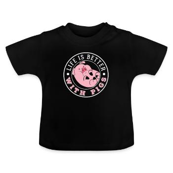 Pig - Baby Organic T-Shirt with Round Neck - black - Front