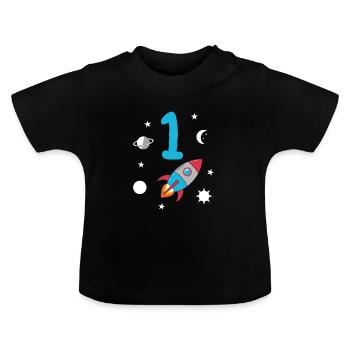 1. Geburtstag Rakete und Weltraum - Baby Bio-T-Shirt mit Rundhals - Schwarz - Vorne