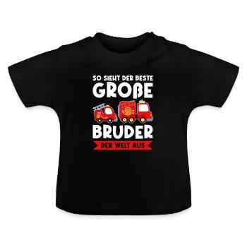 Großer Bruder Feuerwehr Grosser Bruder Geschenk - Baby Bio-T-Shirt mit Rundhals - Schwarz - Vorne