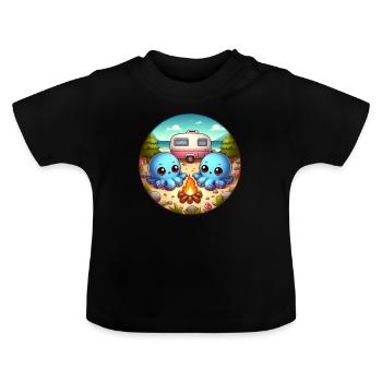 Camping poulpe avec caravane - T-shirt bio col rond Bébé - noir - Devant