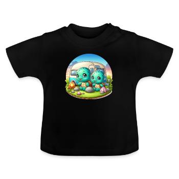 Camping Schlidkröten mit Wohnwagen - Baby Bio-T-Shirt mit Rundhals - Schwarz - Vorne