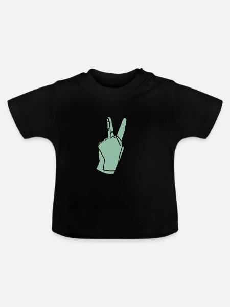 peace hand green - Baby Bio-T-Shirt mit Rundhals - Schwarz