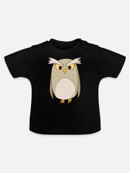 Eule Kauz - Baby Bio-T-Shirt mit Rundhals - Schwarz