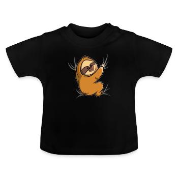 Faultier klammert sich fest - Baby Bio-T-Shirt mit Rundhals - Schwarz - Vorne