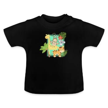 Animaux de la jungle drôles unis - T-shirt bio col rond Bébé - noir - Devant