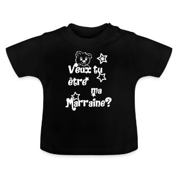 Tu veux être ma marraine - T-shirt bio col rond Bébé - noir - Devant