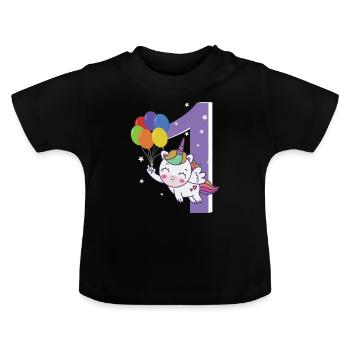 1st Birthday Unicorn 1 Year Costume Gift - Baby Organic T-Shirt with Round Neck - black - Front