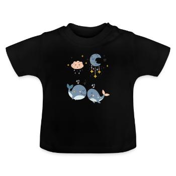 Sleepy Whales - Baby Organic T-Shirt with Round Neck - black - Front