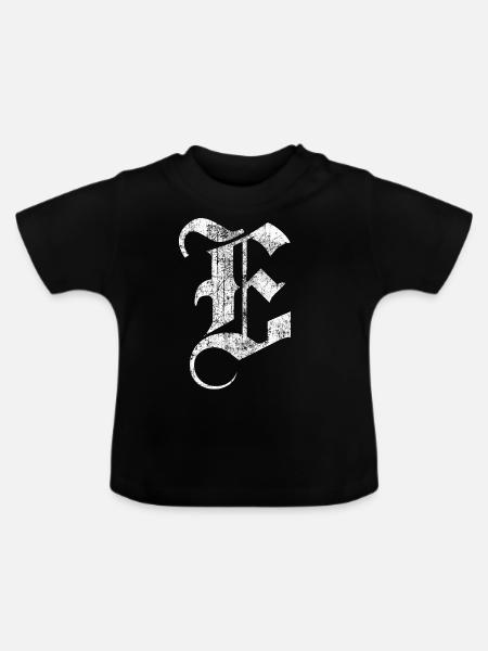 T-Shirt-Alphabet Initiale E - Baby Bio-T-Shirt mit Rundhals - Schwarz