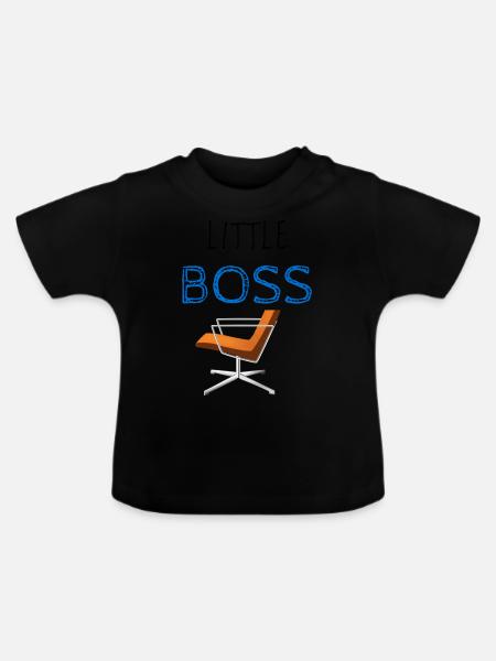 LITTLE BOSS - Baby Organic T-Shirt with Round Neck - black