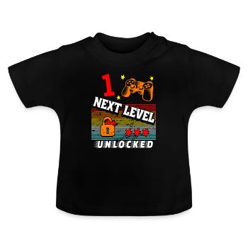 1. Geburtstag Level freigeschaltet - Baby Bio-T-Shirt mit Rundhals - Schwarz - Vorne