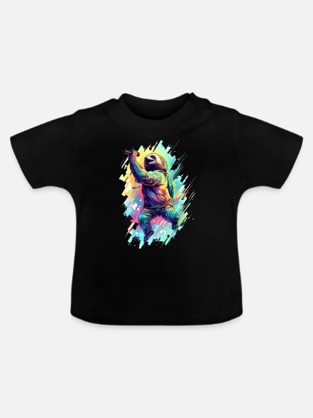Singendes Faultier - Baby Bio-T-Shirt mit Rundhals - Schwarz