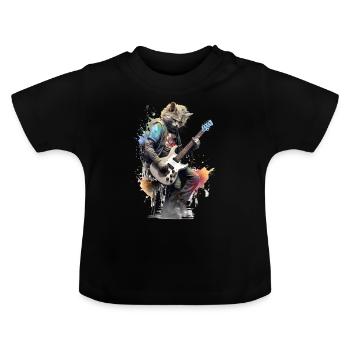 Gitarre spielende Katze Punk - Baby Bio-T-Shirt mit Rundhals - Schwarz - Vorne