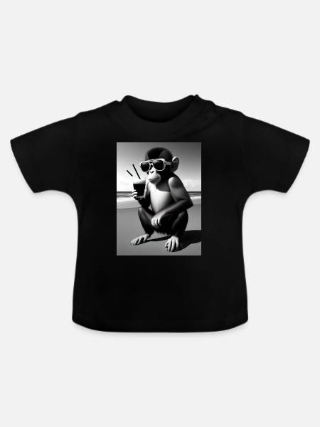 Cool beach monkey - Baby Bio-T-Shirt mit Rundhals - Schwarz