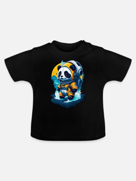 Niedlicher Panda-Astronaut - Baby Bio-T-Shirt mit Rundhals - Schwarz
