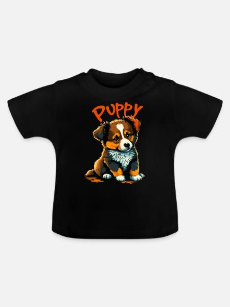 Puppy 1 Hundewelpe - Baby Bio-T-Shirt mit Rundhals - Schwarz