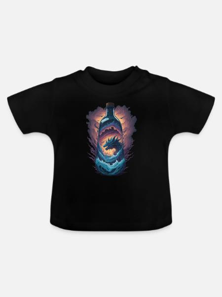 Drachen Flasche - Baby Bio-T-Shirt mit Rundhals - Schwarz