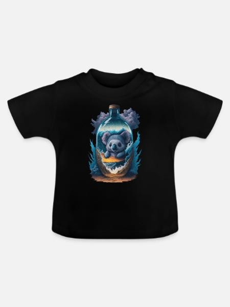 Koala In Flasche - Baby Bio-T-Shirt mit Rundhals - Schwarz