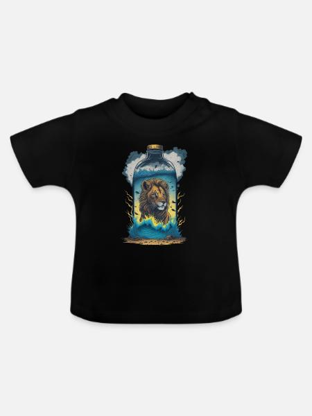 Löwe In Flasche - Baby Bio-T-Shirt mit Rundhals - Schwarz