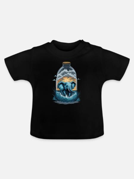 Elefant Flasche - Baby Bio-T-Shirt mit Rundhals - Schwarz