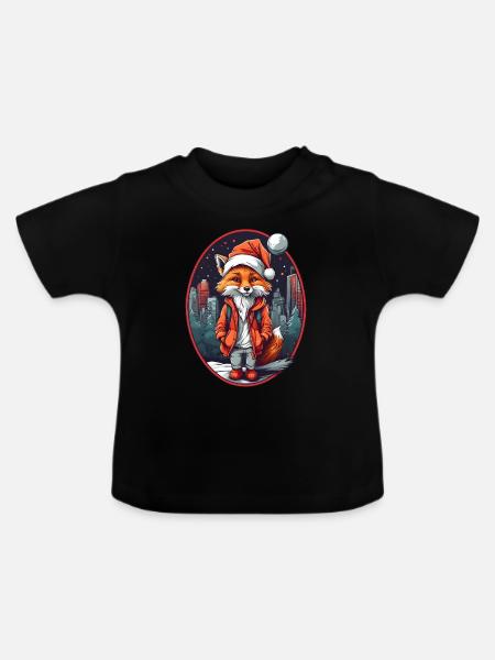 Cooler Fuchs mit Weihnachtsmütze - Baby Bio-T-Shirt mit Rundhals - Schwarz