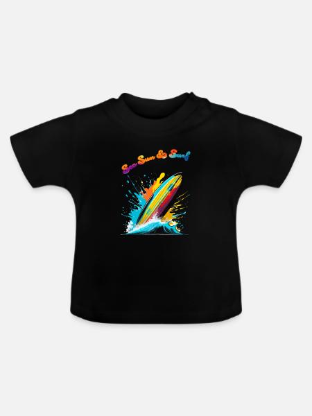 Meer, Sonne & Surfen - Baby Bio-T-Shirt mit Rundhals - Schwarz