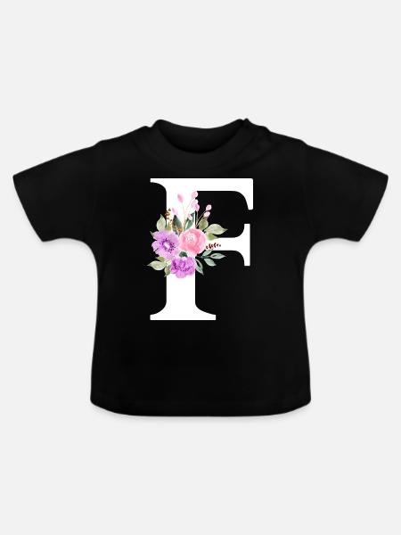 Lila Blumenbuchstabe F - Baby Bio-T-Shirt mit Rundhals - Schwarz