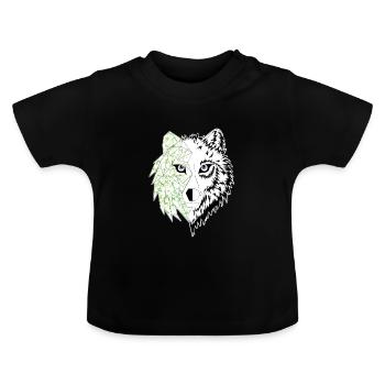 loup origami vert - T-shirt bio col rond Bébé - noir - Devant