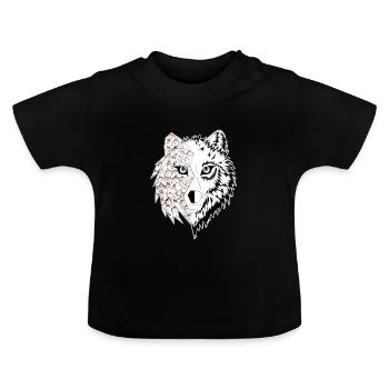 loup origami marron - T-shirt bio col rond Bébé - noir - Devant