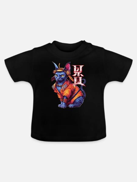 Samurai-Katze - Ninja-Kätzchen - Baby Bio-T-Shirt mit Rundhals - Schwarz