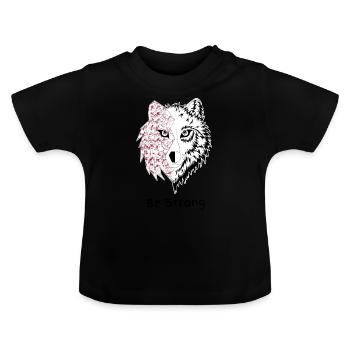 Loup origami be strong rouge - T-shirt bio col rond Bébé - noir - Devant