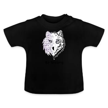 Loup origami be strong prune - T-shirt bio col rond Bébé - noir - Devant