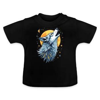 Herzlinie Wolf - Mond-Kunst - Baby Bio-T-Shirt mit Rundhals - Schwarz - Vorne