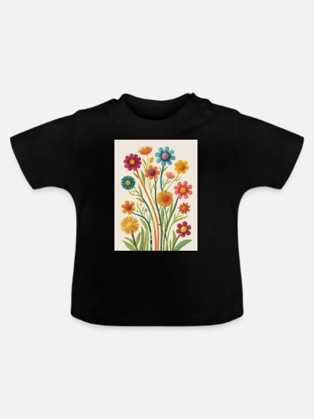 Blüten der Handarbeit - Baby Bio-T-Shirt mit Rundhals - Schwarz