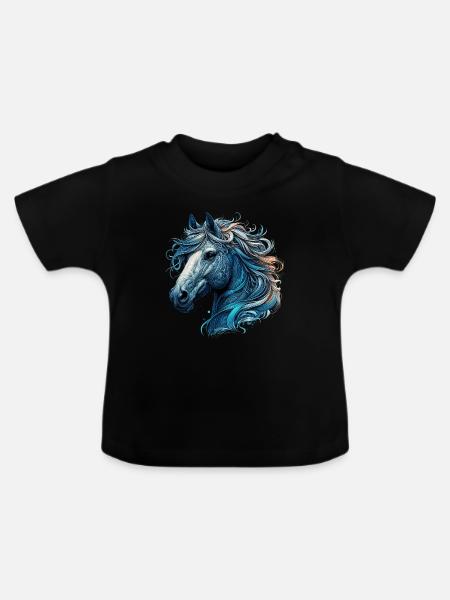 Pferd - Baby Bio-T-Shirt mit Rundhals - Schwarz