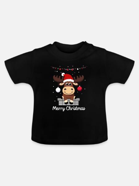 Süßer Weihnachtselch - Baby Bio-T-Shirt mit Rundhals - Schwarz