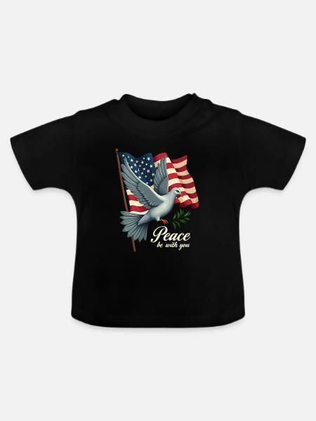 Friedenstaube mit Flagge - Baby Bio-T-Shirt mit Rundhals - Schwarz