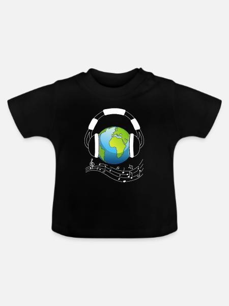 Planet Erde und Musik - Baby Bio-T-Shirt mit Rundhals - Schwarz