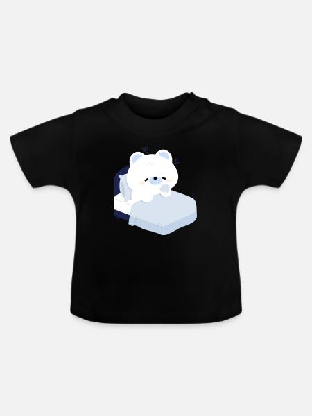 Verträumter Eisbär auf kuscheligem Bett - Baby Bio-T-Shirt mit Rundhals - Schwarz