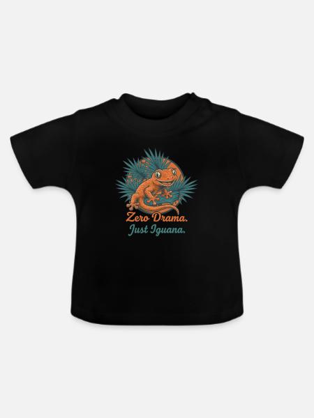 Null Drama, Nur Leguan - Baby Bio-T-Shirt mit Rundhals - Schwarz