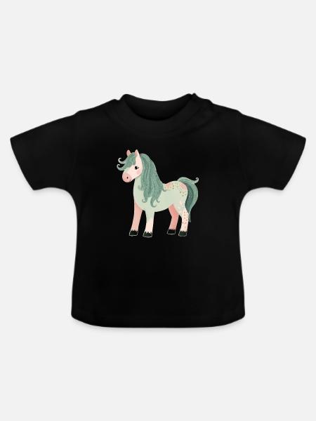 Süßes Pony - Baby Bio-T-Shirt mit Rundhals - Schwarz